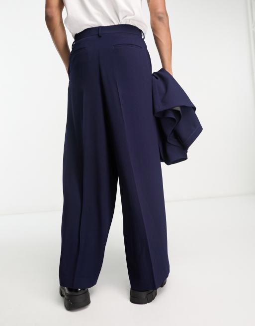 Navy Crepe Straight Leg Pant