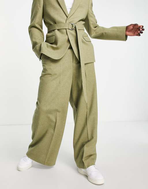ASOS DESIGN extreme wide leg suit trousers in sage