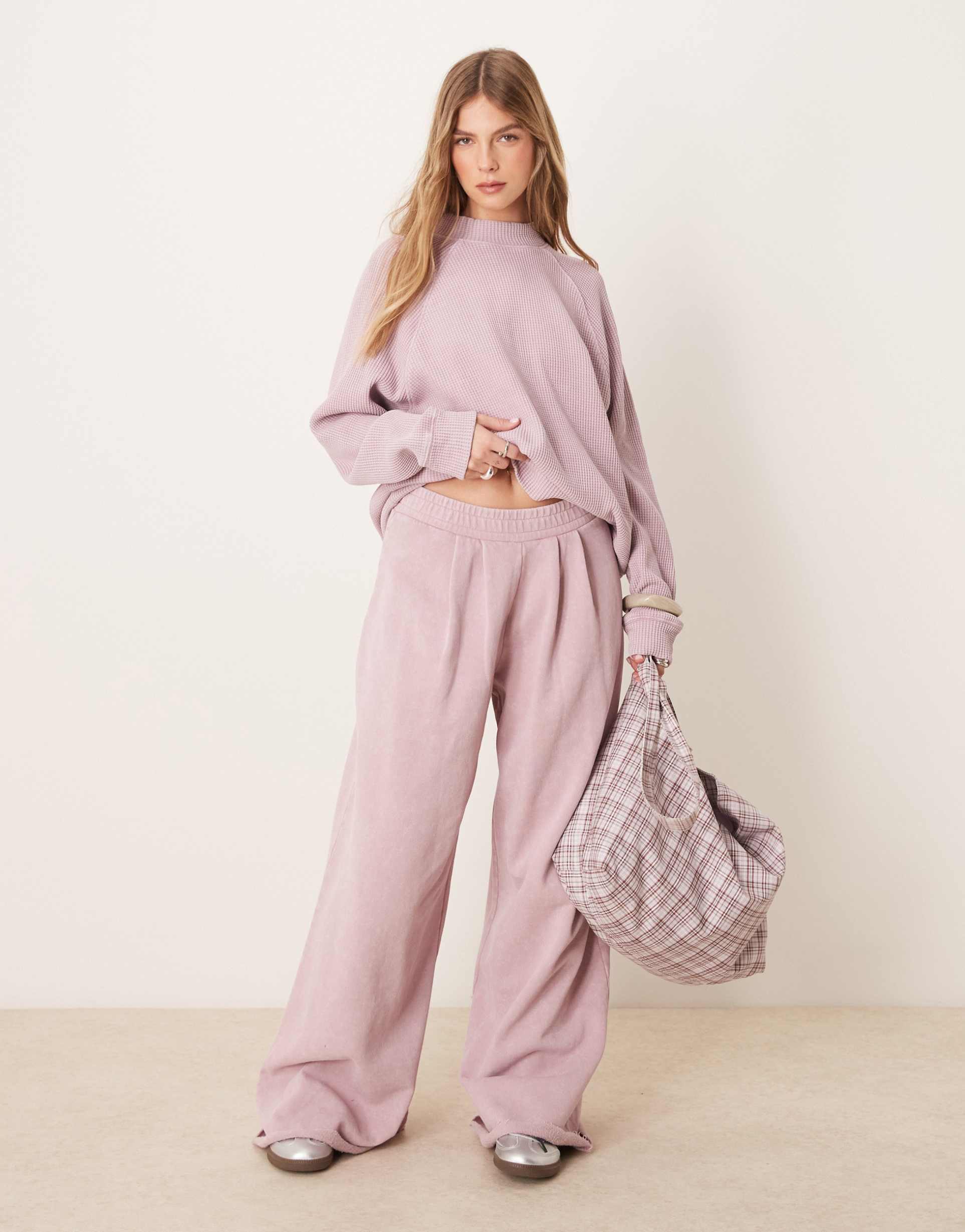 asos design extreme wide leg sweatpants in washed mauve