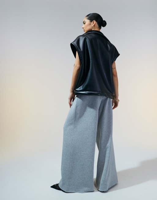 ASOS DESIGN extreme wide leg trackies in grey marl, 3 of 5