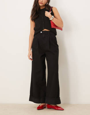 extreme wide leg turn up jeans in black