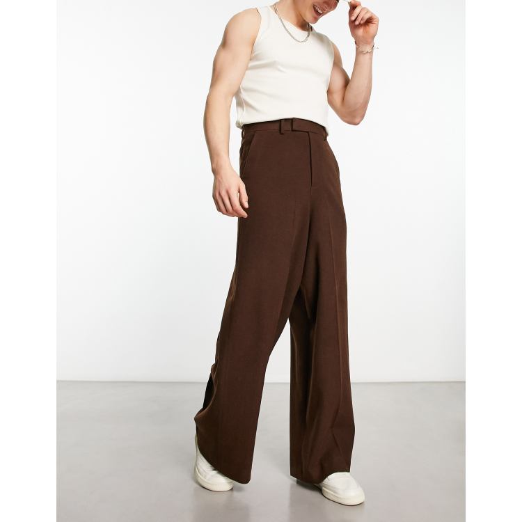 ASOS Extreme Wide Leg Suit Trousers in Brown for Men