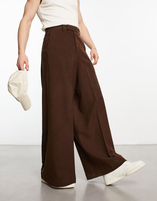 ASOS DESIGN extreme wide leg wool mix smart pants in brown