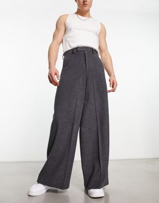 ASOS DESIGN extreme wide leg wool mix smart trouser in charcoal