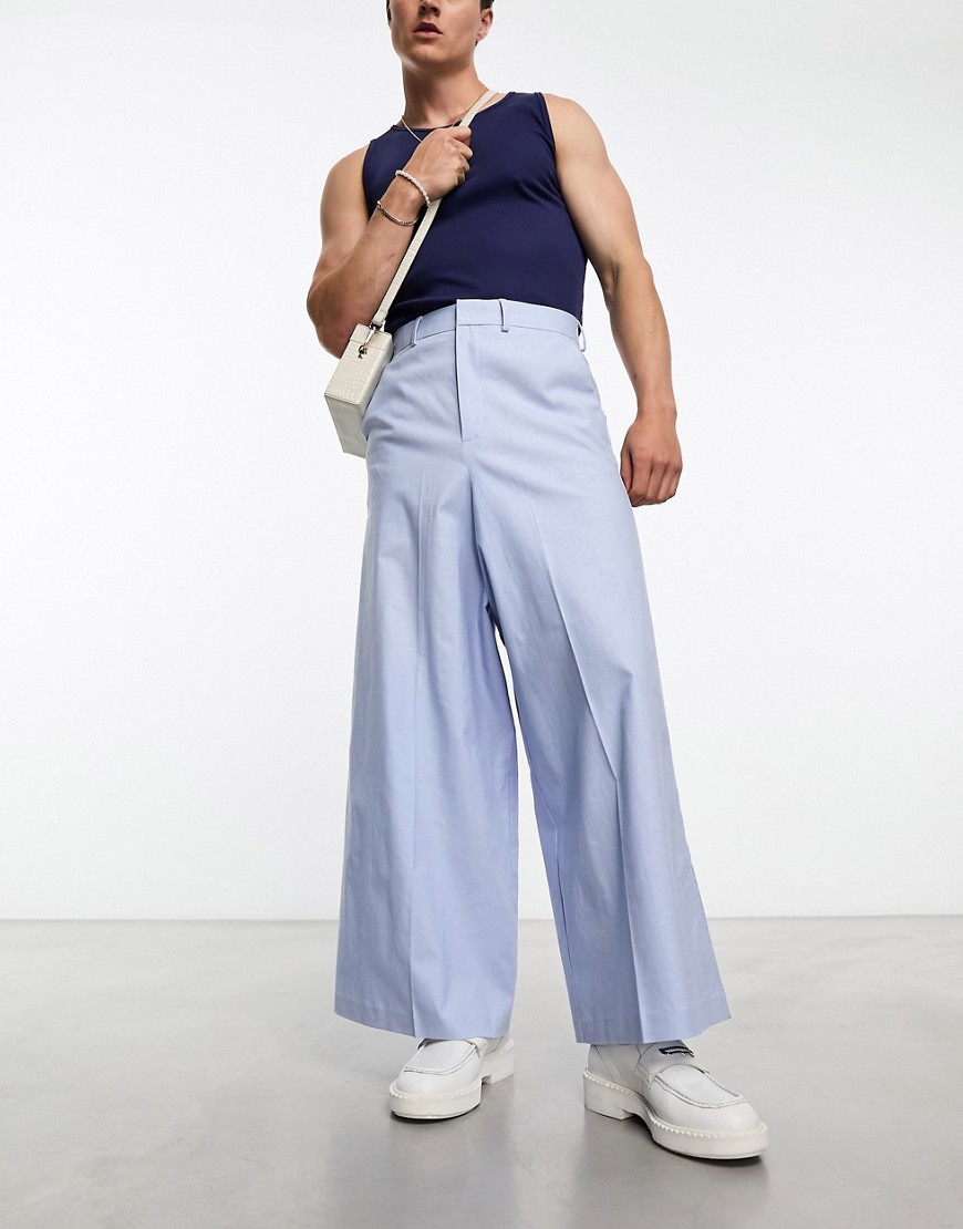 ASOS DESIGN extreme wide linen mix suit trouser in blue