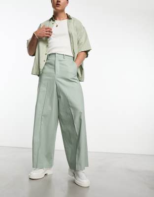 ASOS DESIGN extreme wide linen mix suit trousers in sage - ASOS Price Checker