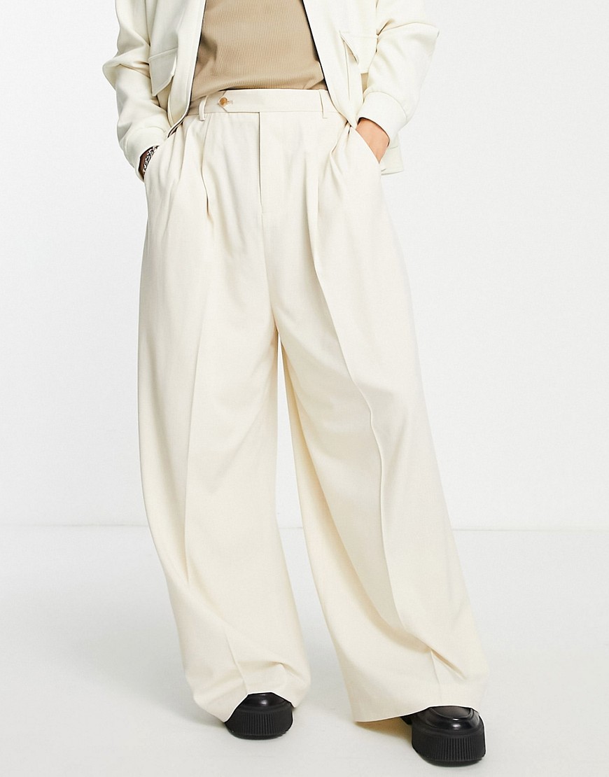 ASOS DESIGN extreme wide smart trousers in tonal check-Neutral