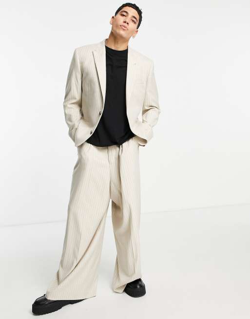 ASOS DESIGN extreme wide suit pants in beige pinstripe
