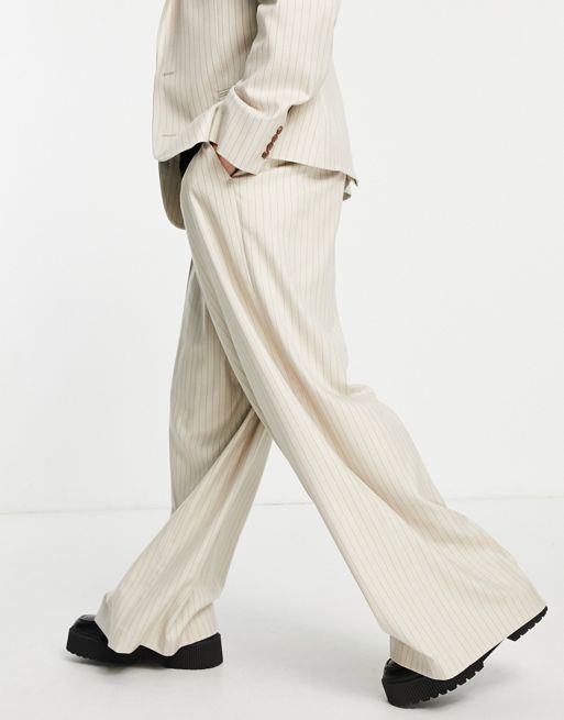 ASOS DESIGN soft touch flare suit pants in beige