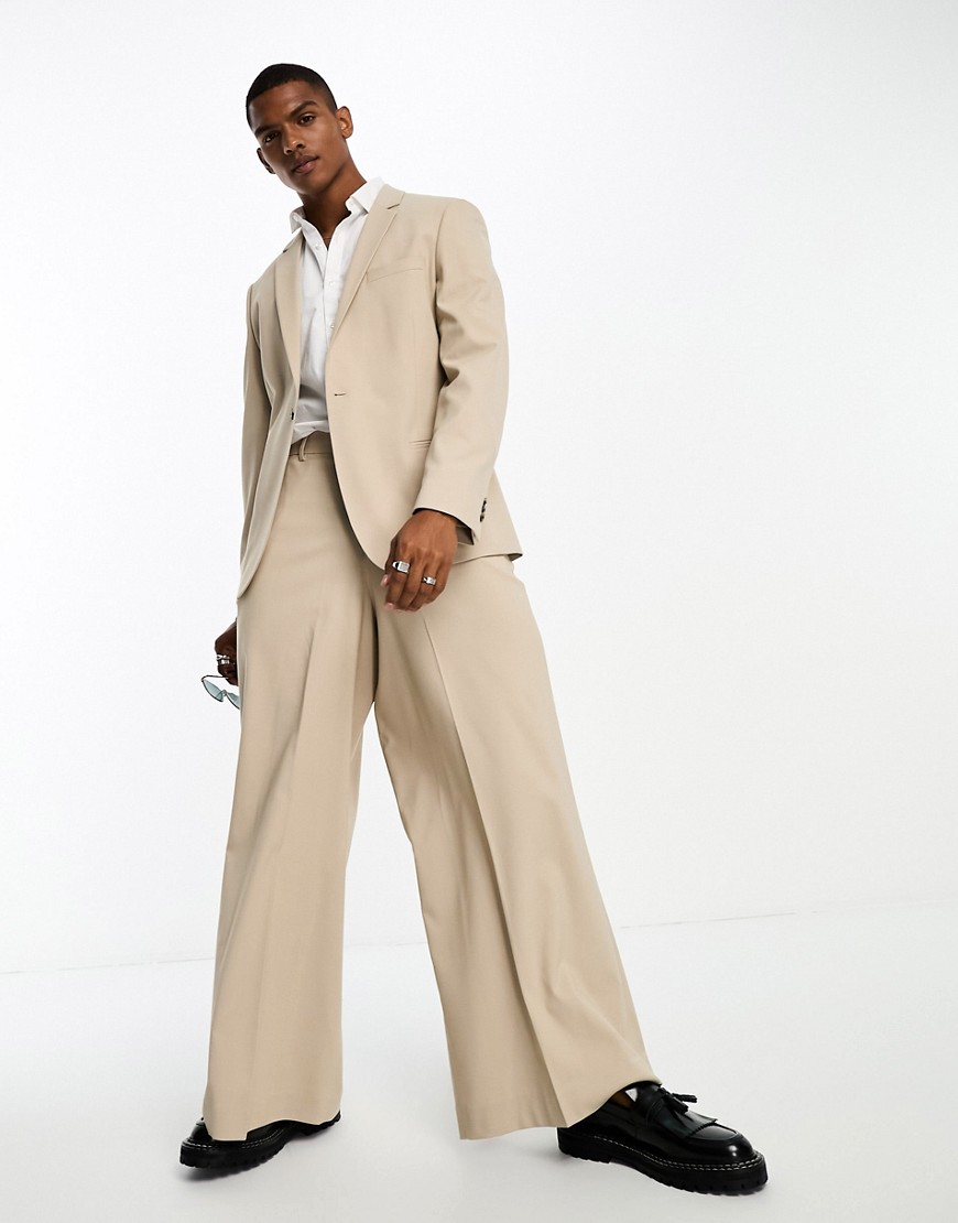 Asos Design Extreme Wide Suit Pants In Stone-neutral