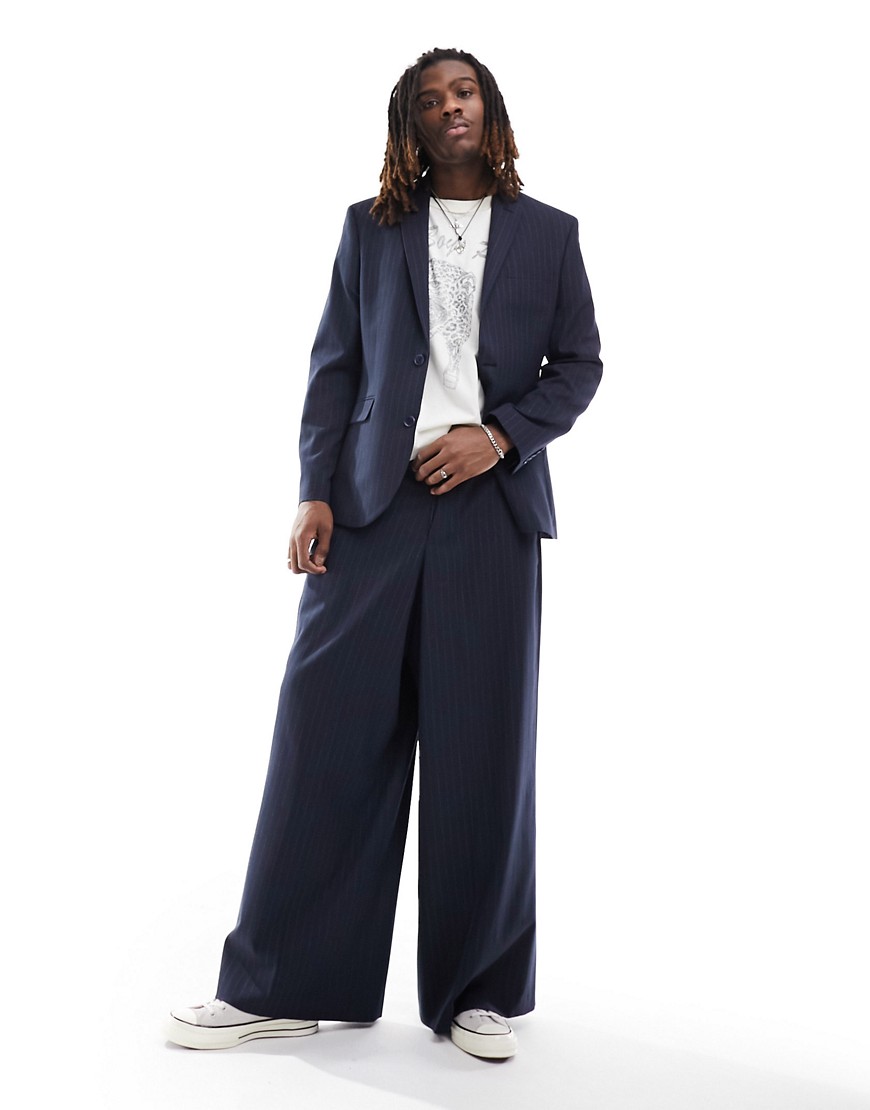 ASOS DESIGN extreme wide suit trouser in navy pinstripe