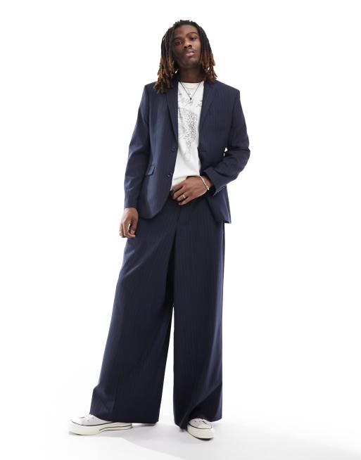 ASOS DESIGN extreme wide suit trouser in navy pinstripe ASOS