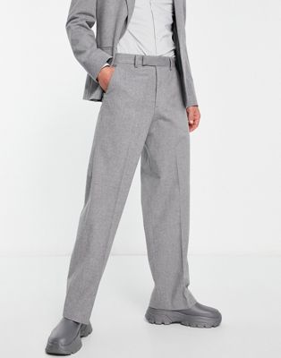 ASOS DESIGN extreme wide suit trousers in grey brushed flannel