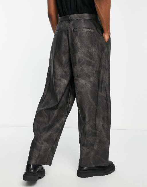 ASOS DESIGN leather look wide leg pants in black