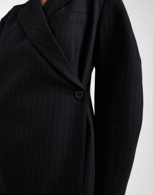 ASOS DESIGN extreme wrap blazer in black pinstripes, 4 of 4