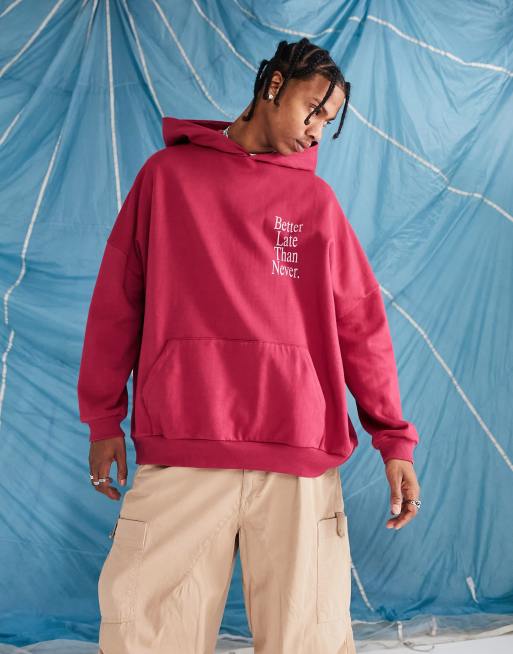 ASOS DESIGN – Extremer Oversize-Kapuzenpullover in Rot mit Cartoon-Skater-Print vorn und hinten, 2 von 4