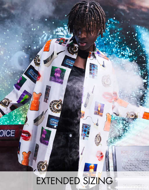 ASOS DESIGN – Extremes Oversize-Hemd mit vollflächigem, kultigem 90er-Print