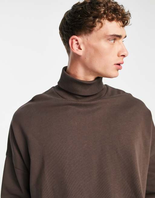 ASOS DESIGN – Extremes Oversize-Sweatshirt in Brau mit Rollkragen, 2 von 4