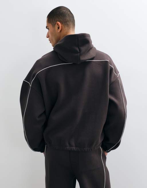 ASOS DESIGN extremt oversize huvtröjeset med passepoil i brunt, 4 av 9