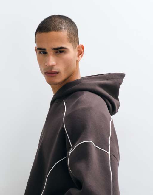ASOS DESIGN extremt oversize huvtröjeset med passepoil i brunt, 5 av 9