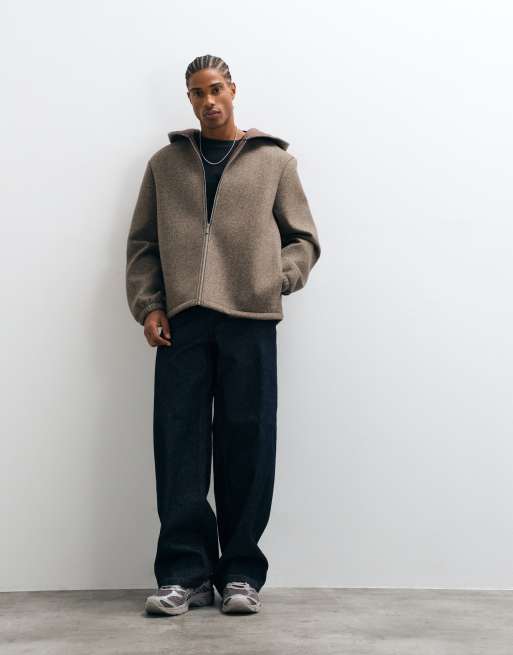 ASOS DESIGN extremt oversize texturerad fleece-huvtröja med dragkedja i brunt, 2 av 5