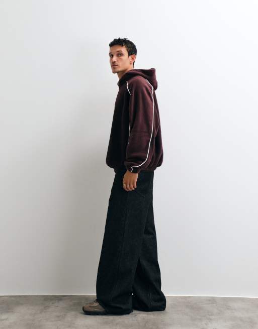 ASOS DESIGN extremt oversized fleecehuvtröja med panelsömmar och passpoal i brunt, 3 av 10