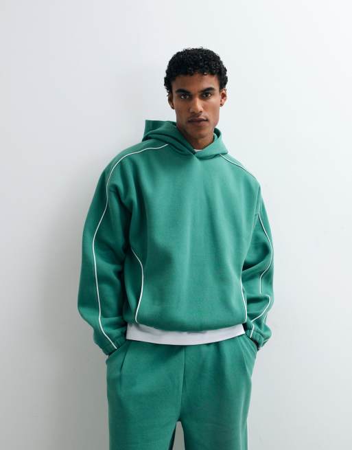 ASOS DESIGN extremt oversized hoodie-set med passpoal i grönt, 2 av 5