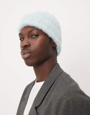 Asos Design Eyelash Yarn Beanie In Blue