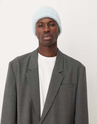Asos Design Eyelash Yarn Beanie In Blue