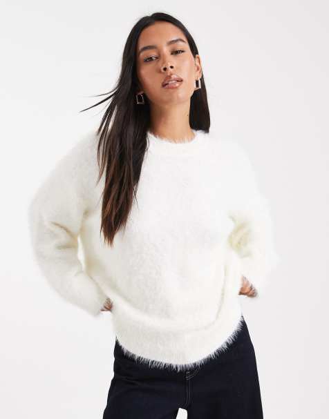 ASOS DESIGN eyelash yarn knit oversized sweater in cream - view 1
