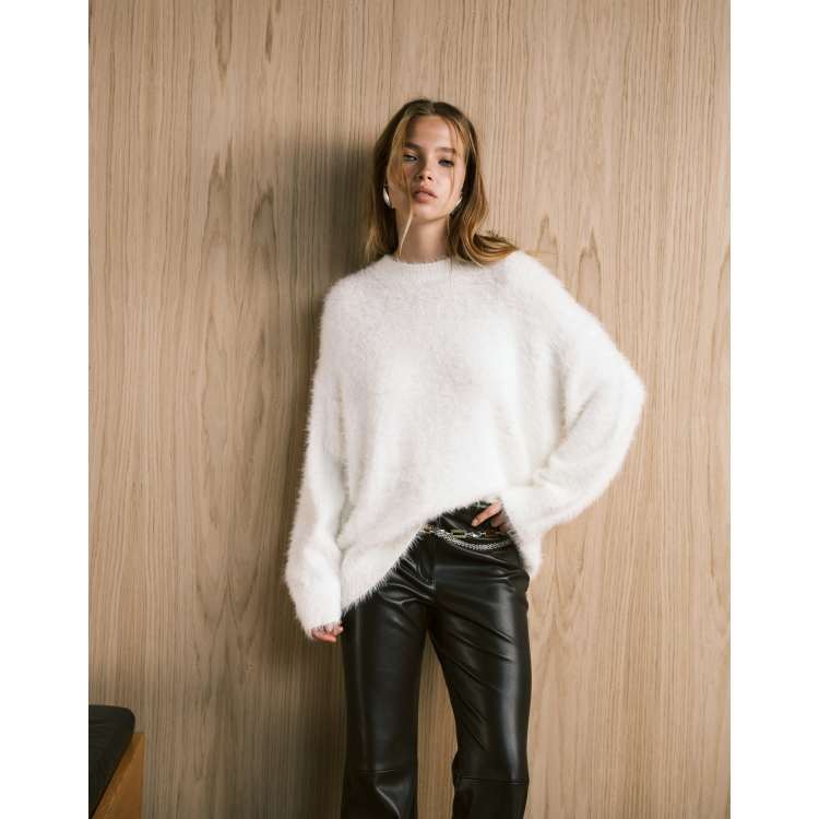ASOS DESIGN eyelash yarn knit oversized sweater in cream | ASOS