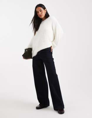 Asos Design Eyelash Yarn Knit Oversized Sweater In White