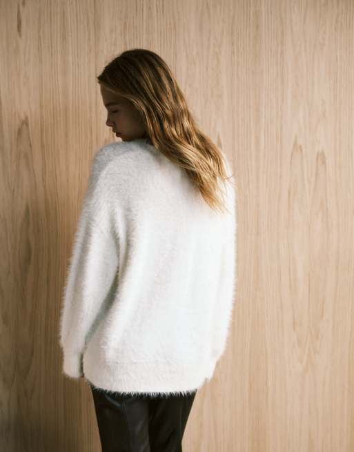 ASOS DESIGN eyelash yarn knit oversized sweater in cream