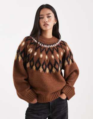 Asos Design Eyelash Yoke Placement Sweater In Brown