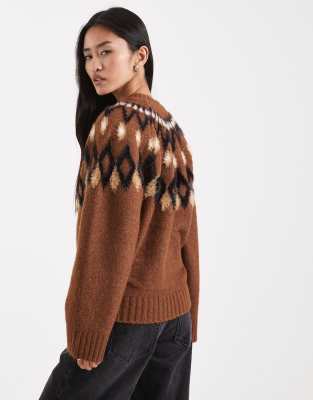 Asos Design Eyelash Yoke Placement Sweater In Brown