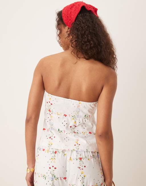 ASOS DESIGN eyelet bandeau top in floral print - part of a set, 3 of 4