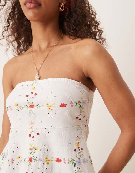 ASOS DESIGN eyelet bandeau top in floral print - part of a set, 4 of 4