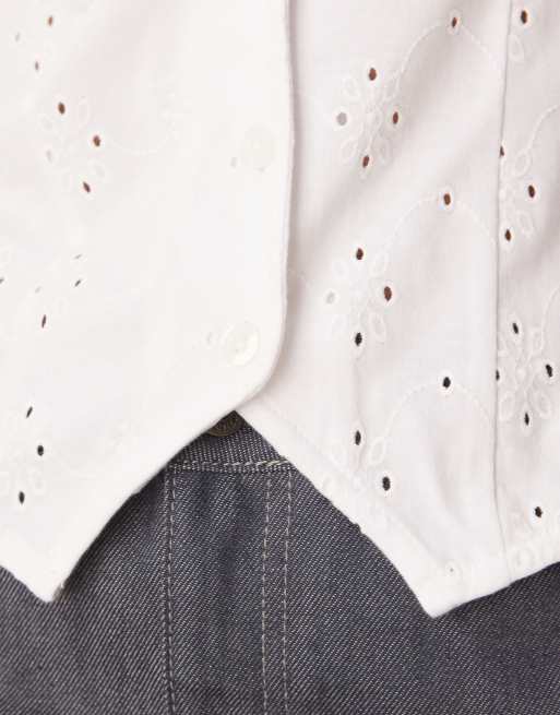 ASOS DESIGN eyelet button down vest in white, 2 of 4