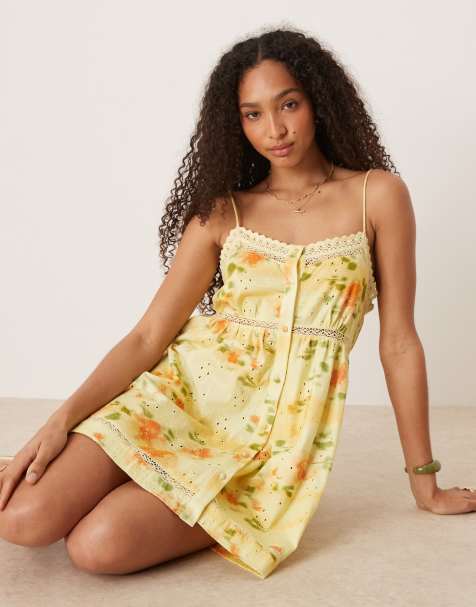 ASOS DESIGN eyelet cami button up mini dress in patchwork floral print - view 1