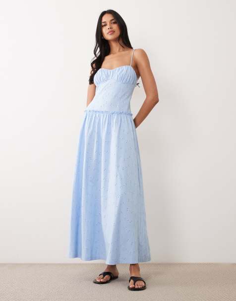 chinese dress ladies Rent ASOS DESIGN Cami Bias Maxi Dress With Large Floral Print In Blue main image 0