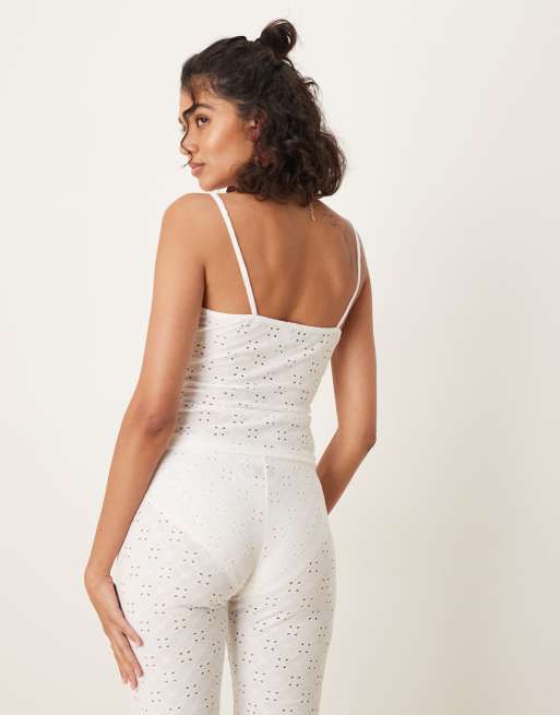 ASOS DESIGN eyelet cami top in ivory - part of a set, 4 of 4