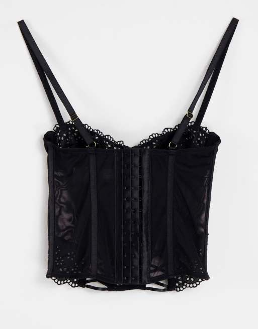ASOS DESIGN eyelet corset with lace up in black, 2 of 4