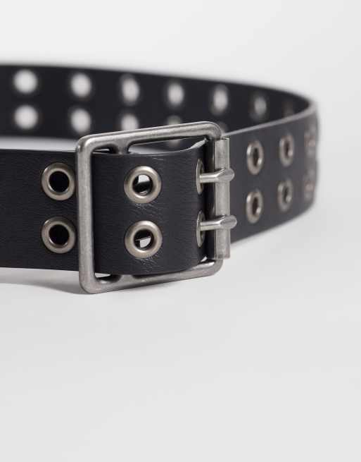 ASOS DESIGN eyelet detail faux leather belt in black | ASOS