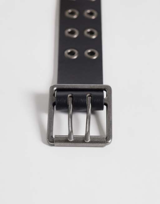ASOS DESIGN eyelet detail faux leather belt in black | ASOS