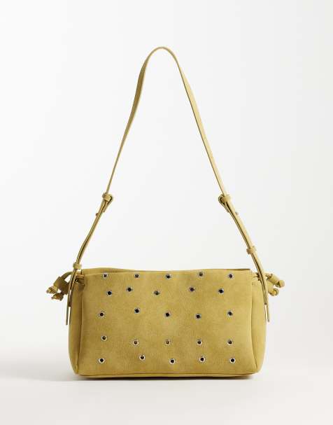 ASOS DESIGN eyelet faux suede adjustable crossbody bag in ochre - view 1