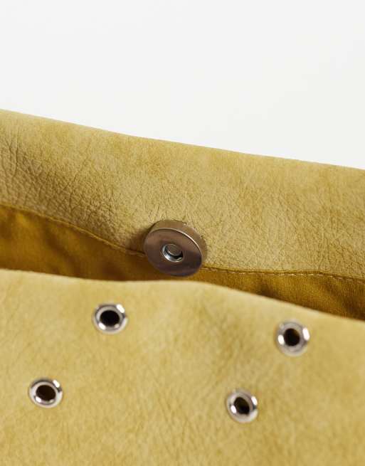 ASOS DESIGN eyelet faux suede adjustable crossbody bag in ochre, 3 of 4