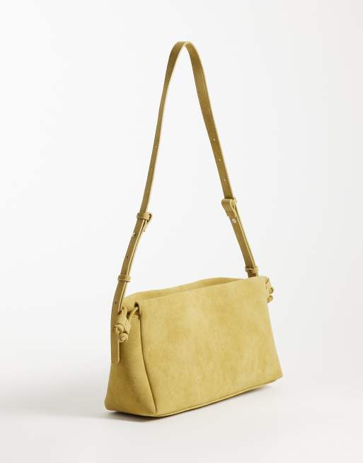 ASOS DESIGN eyelet faux suede adjustable crossbody bag in ochre, 4 of 4