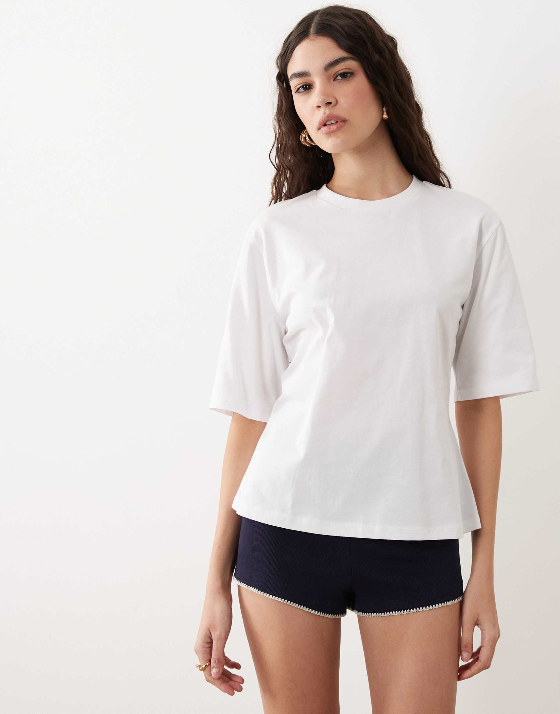 asos design eyelet lace up back cinched t-shirt in white