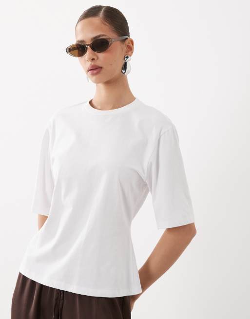 ASOS DESIGN eyelet lace up back cinched t-shirt in white, 4 of 4