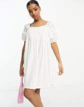 ASOS DESIGN short sleeve mini tiered smock dress with crochet